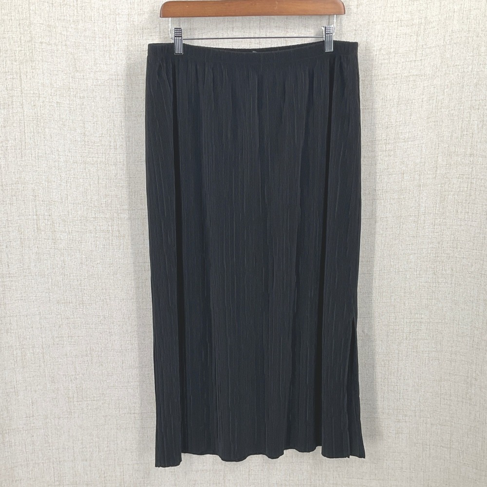 Adrianna Papell Skirt Womens XL Black Pleated Side Slit Maxi Whimsigoth Goth